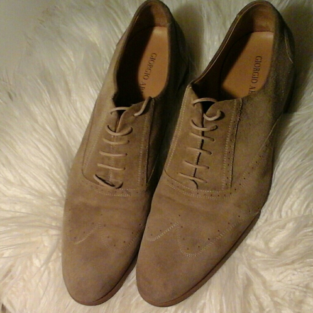 $499, GIORGIO ARMANI Mens Suede Shoes, Tan, US 12
